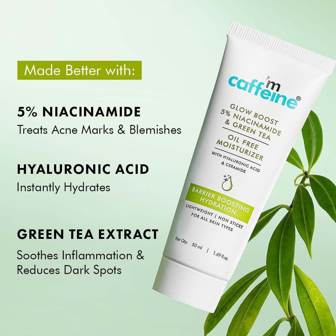 mCaffeine Green Tea Oil-Free Moisturizer with Niacinamide 5% - 72hrs Hydration - Image 4