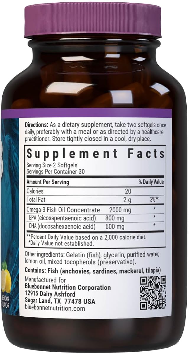 BlueBonnet Nutrition Omega-3 Heart Formula - DHA 600 mg EPA 800 mg, 60 Softgels - Image 2