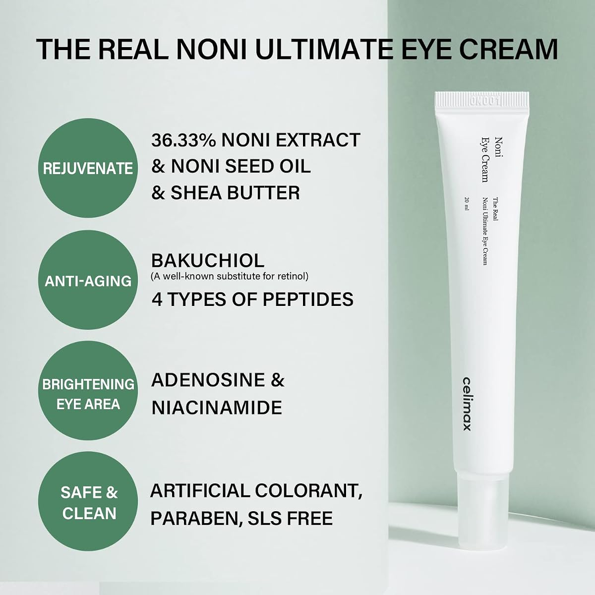CELIMAX Noni Ultimate Eye Cream - 36.26% Noni Extract with Bakuchiol & Retinol - 20ml - Image 3