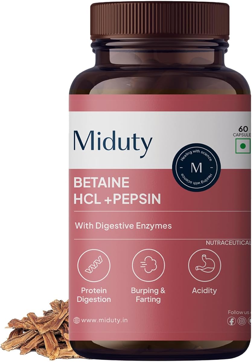 Miduty Betaine HCl + Pepsin - Digestive Health Support - 60 Capsules