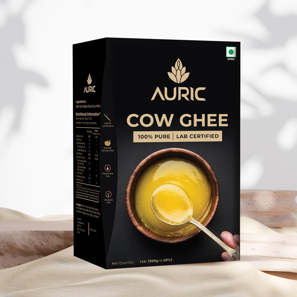Auric Premium Cow Ghee, Herbal & Ayurvedic - 1000 ml (900g)
