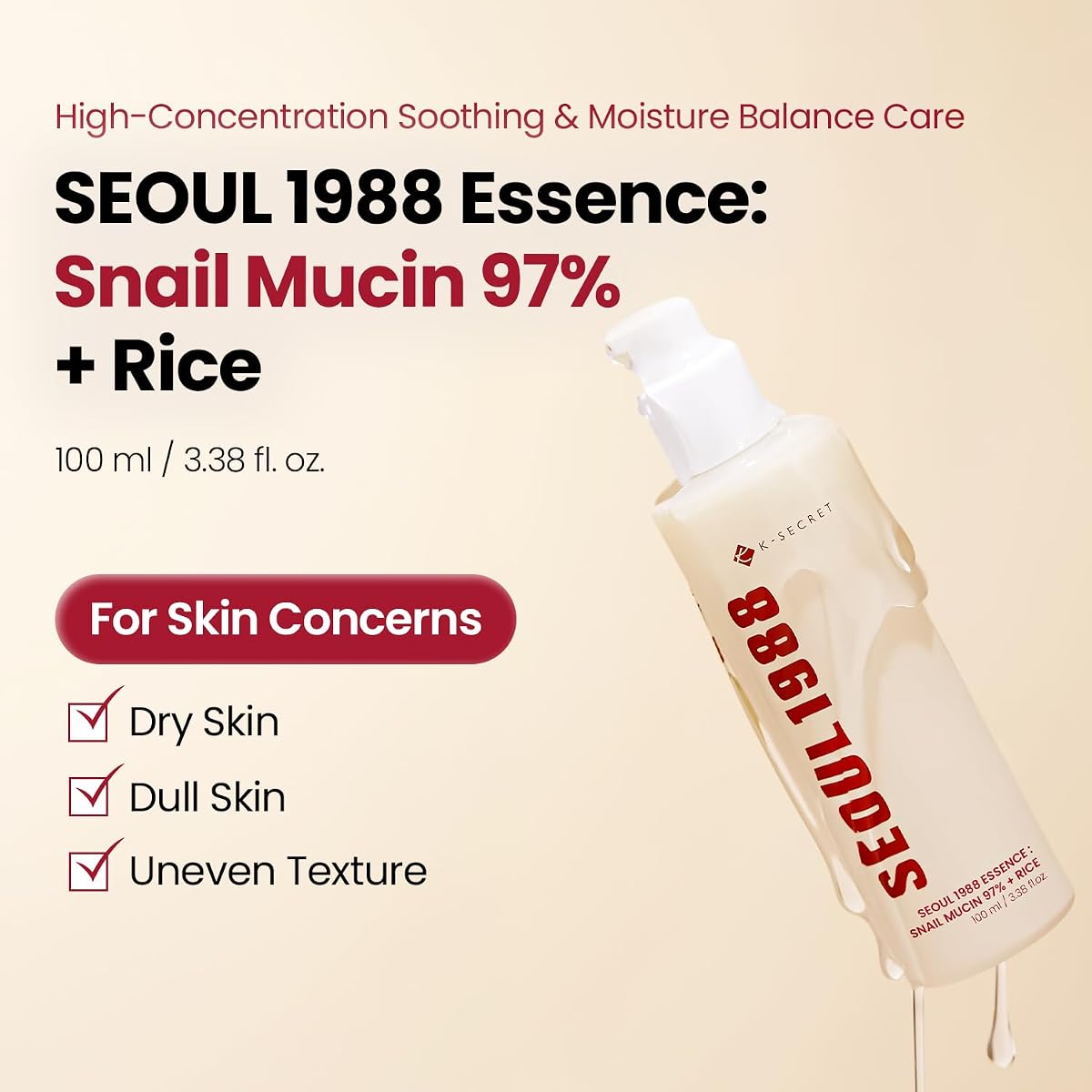 K-SECRET SEOUL 1988 Snail Mucin 97% Essence - Lightweight Facial Serum, 100ml - Image 2