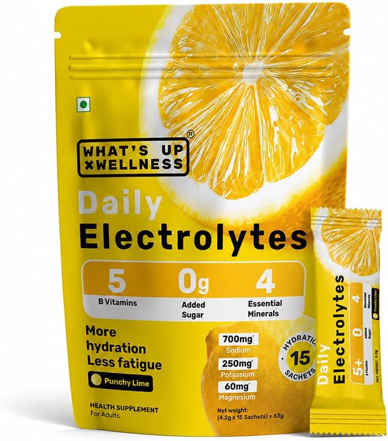 What's Up Daily Electrolytes Sachets - Punchy Lime Flavour, 15 Pack