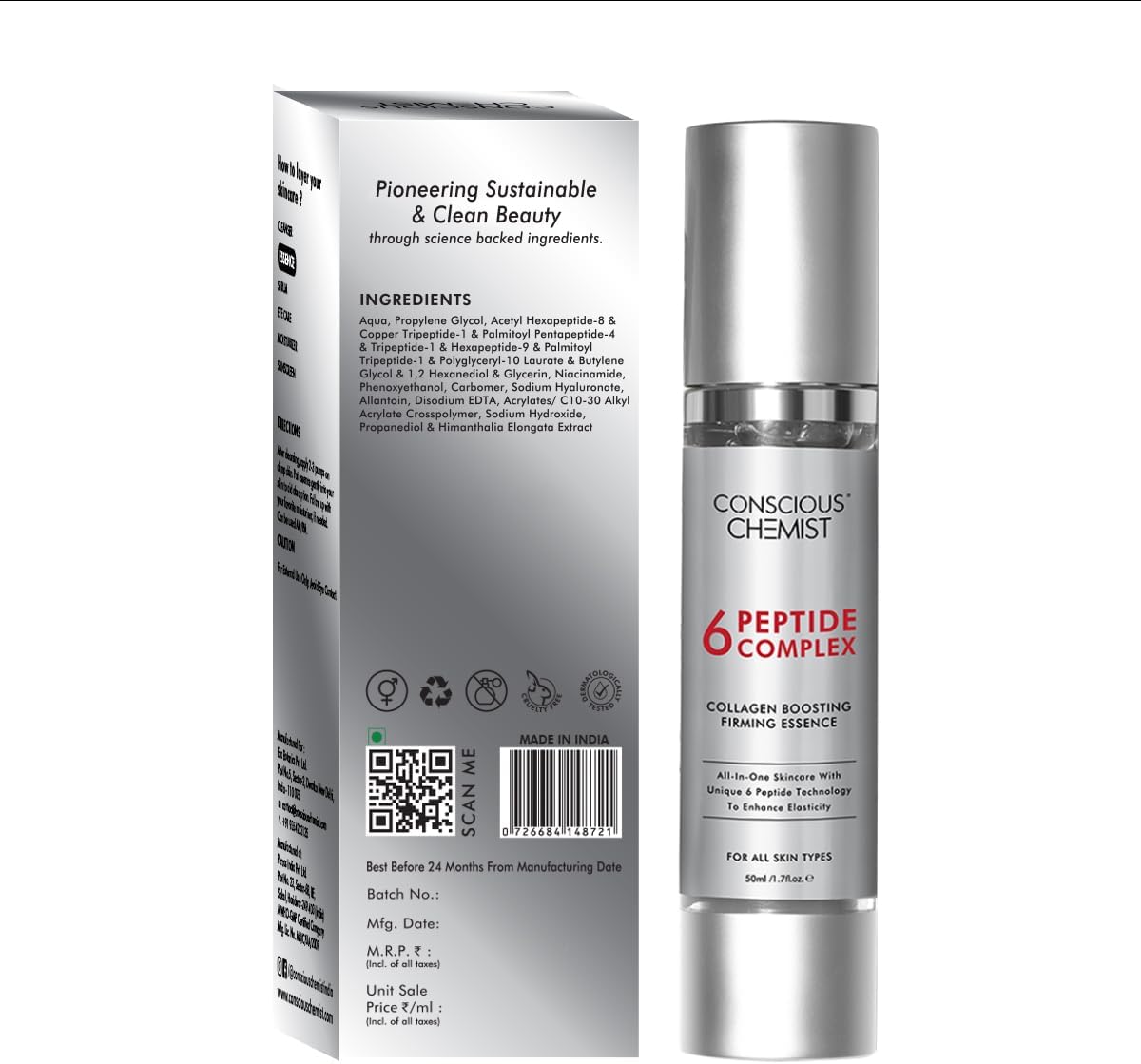 Conscious Chemist 6 Peptide Face Serum - Allantoin & Niacinamide, 50ml - Image 3