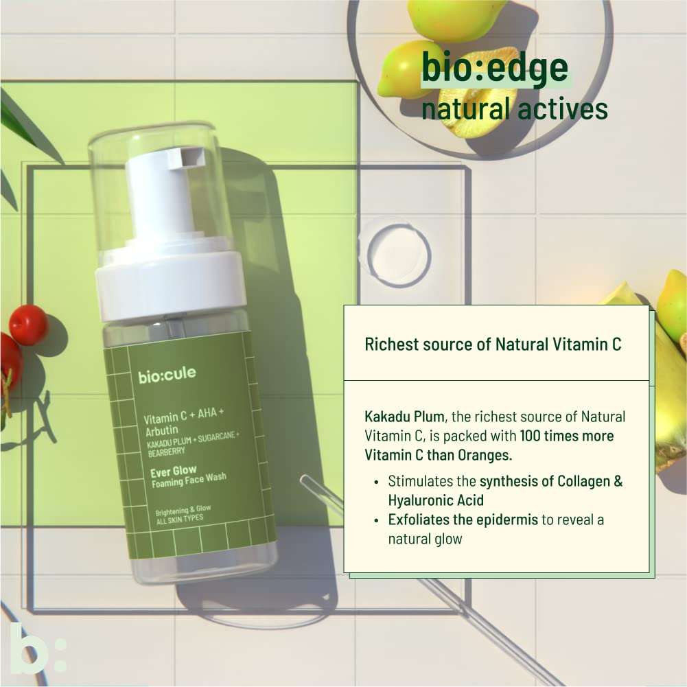 Biocule Ever Glow Foaming Face Wash - Vitamin C, AHA, Arbutin - 100ml - Image 6