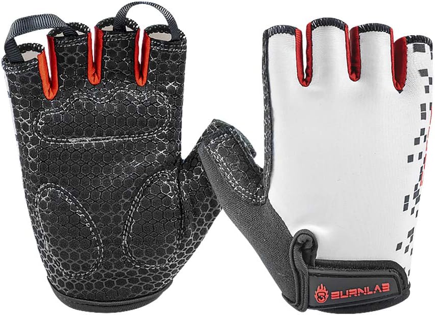 Burnlab Flex Gym Gloves - XL, White - Stretchable Spandex, Gel Padding
