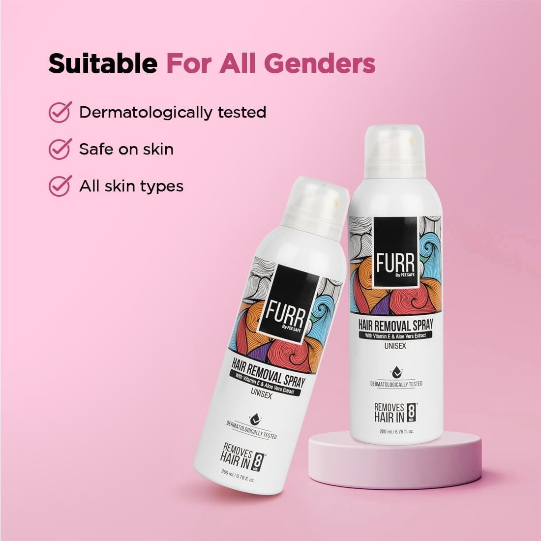 Pee Safe FURR Hair Removal Spray - 200ml, Aloe Vera & Vitamin E Formula - Image 2