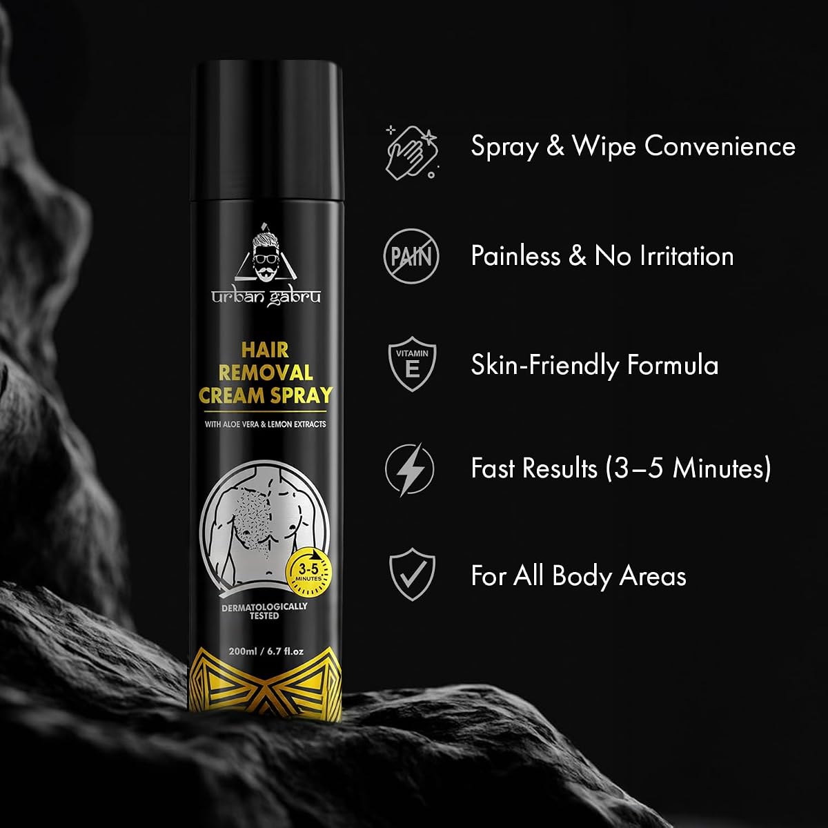 Urban Gabru Painless Hair Removal Spray with Aloe Vera & Lemon - 200ml - Image 3