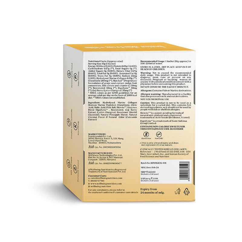 Wellbeing Nutrition Glow Korean Marine Collagen, Pina Colada - 6 Sachets - Image 5