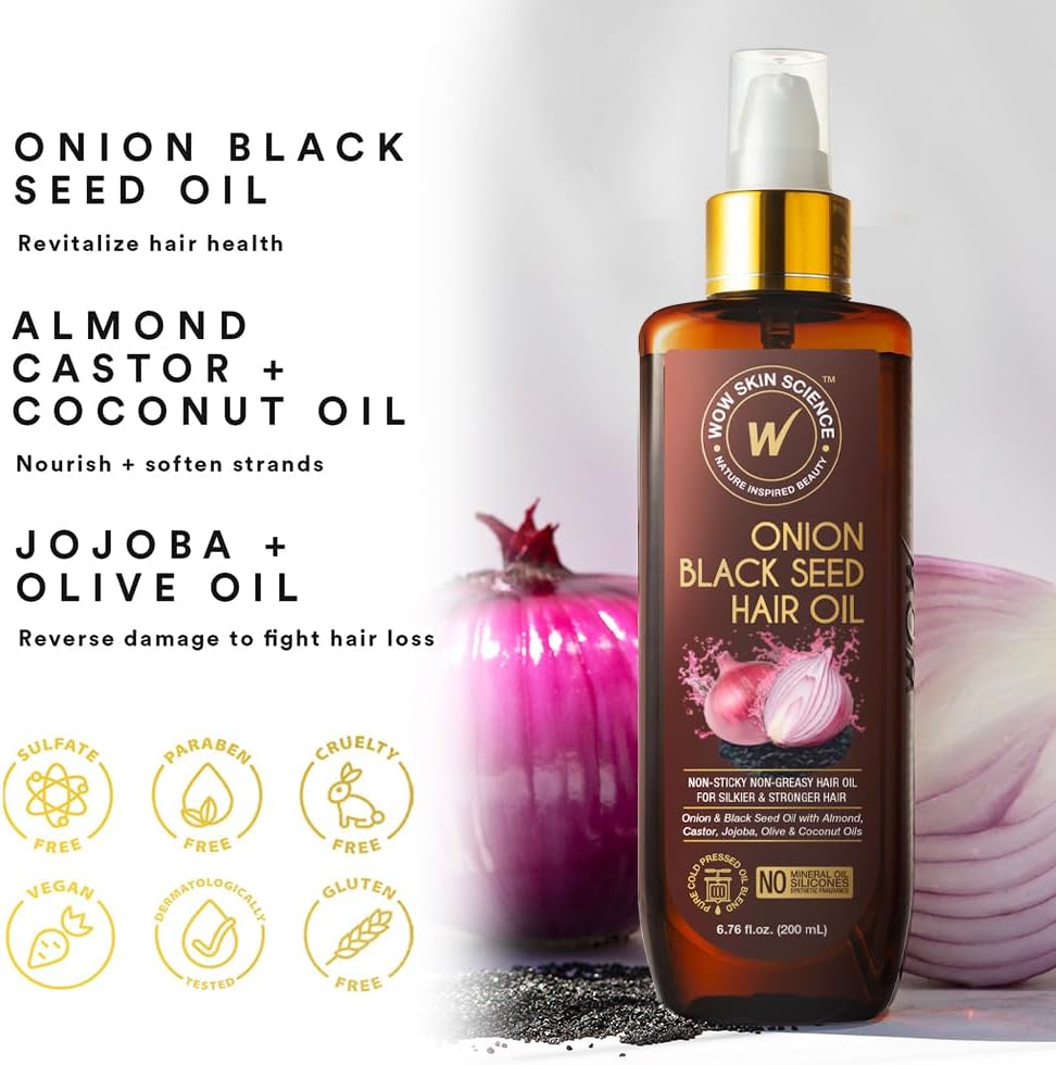 Wow Skin Science Onion Black Seed Hair Oil with Comb - 200ml - Image 3