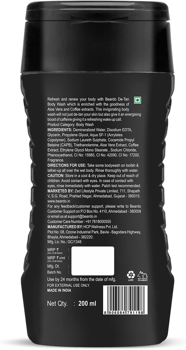 Beardo DeTan Bodywash for Men - Aloe Vera & Coffee Extracts, 200ml - Image 7