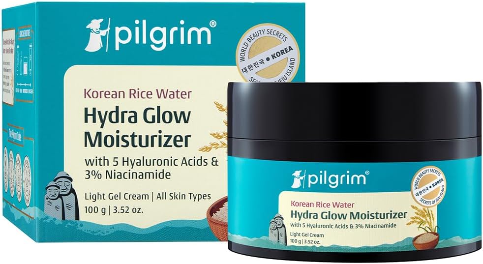 Pilgrim Face Moisturiser with Korean Rice Water - 100g Gel, Hyaluronic Acids, Niacinamide, Ceramides