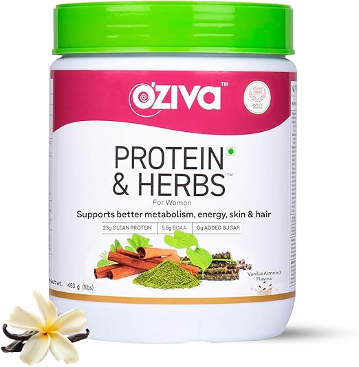 Oziva Protein & Herbs for Women - Vanilla Almond, 500g Natural Protein Powder