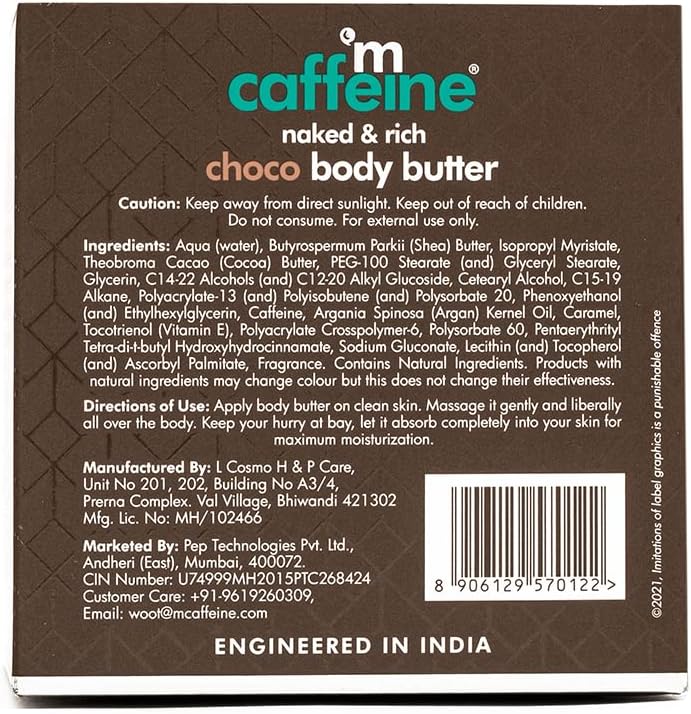 mCaffeine Choco Body Butter - Intense Moisturization, Cocoa Butter - 250g - Image 7