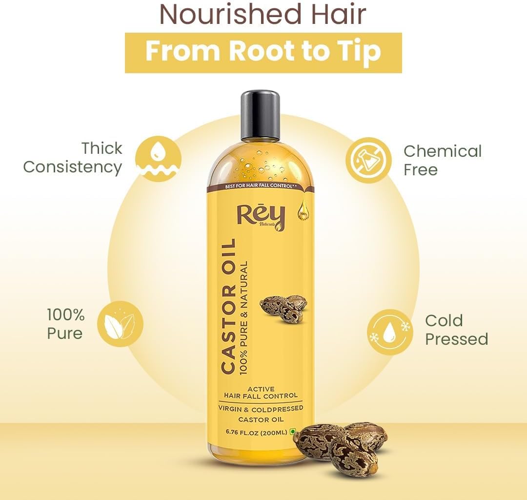 ReyNaturals Cold-Pressed Castor Oil - Hair Treatment & Moisturizer - 200ml - Image 2