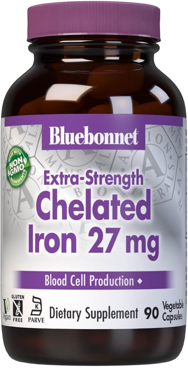 BlueBonnet Nutrition Extra Strength Chelated Iron 27mg, 90 Veggie Caps