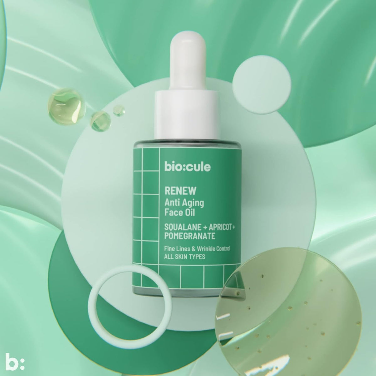 Biocule Renew Anti-Aging Face Oil with Squalane, Apricot & Pomegranate - 15ml - Image 2