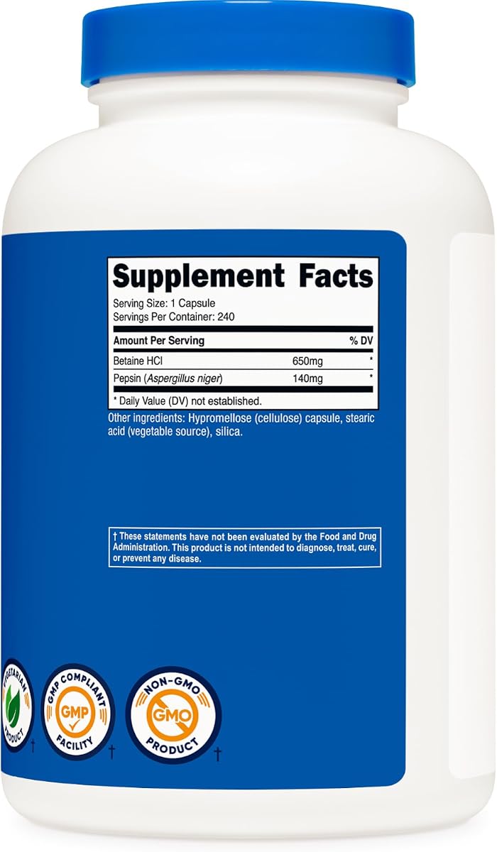 Nutricost Betaine HCl + Pepsin Capsules, 790mg - 240 Count - Image 4