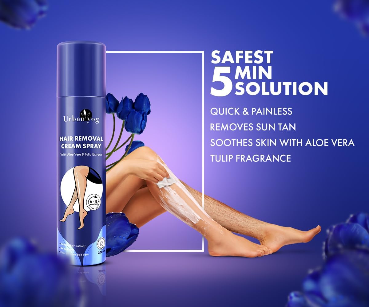 UrbanYog Hair Removal Cream Spray with Aloe Vera & Tulip Extract - 200ml - Image 3