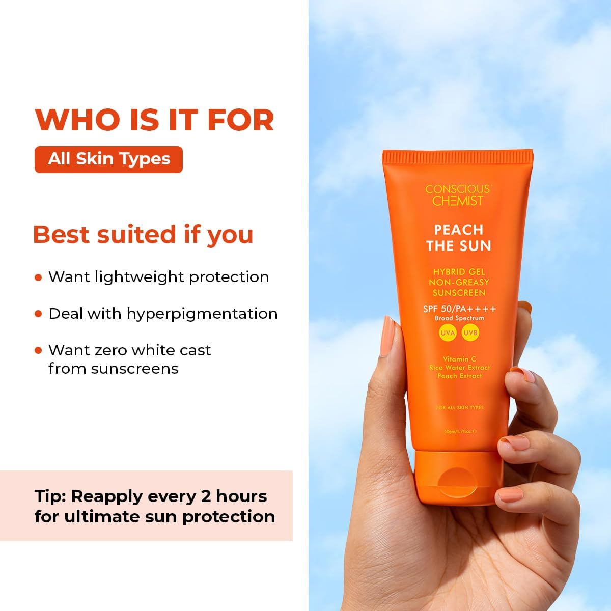 Conscious Chemist Peach The Sun Sunscreen SPF 50 PA++++ - 50g - Image 7