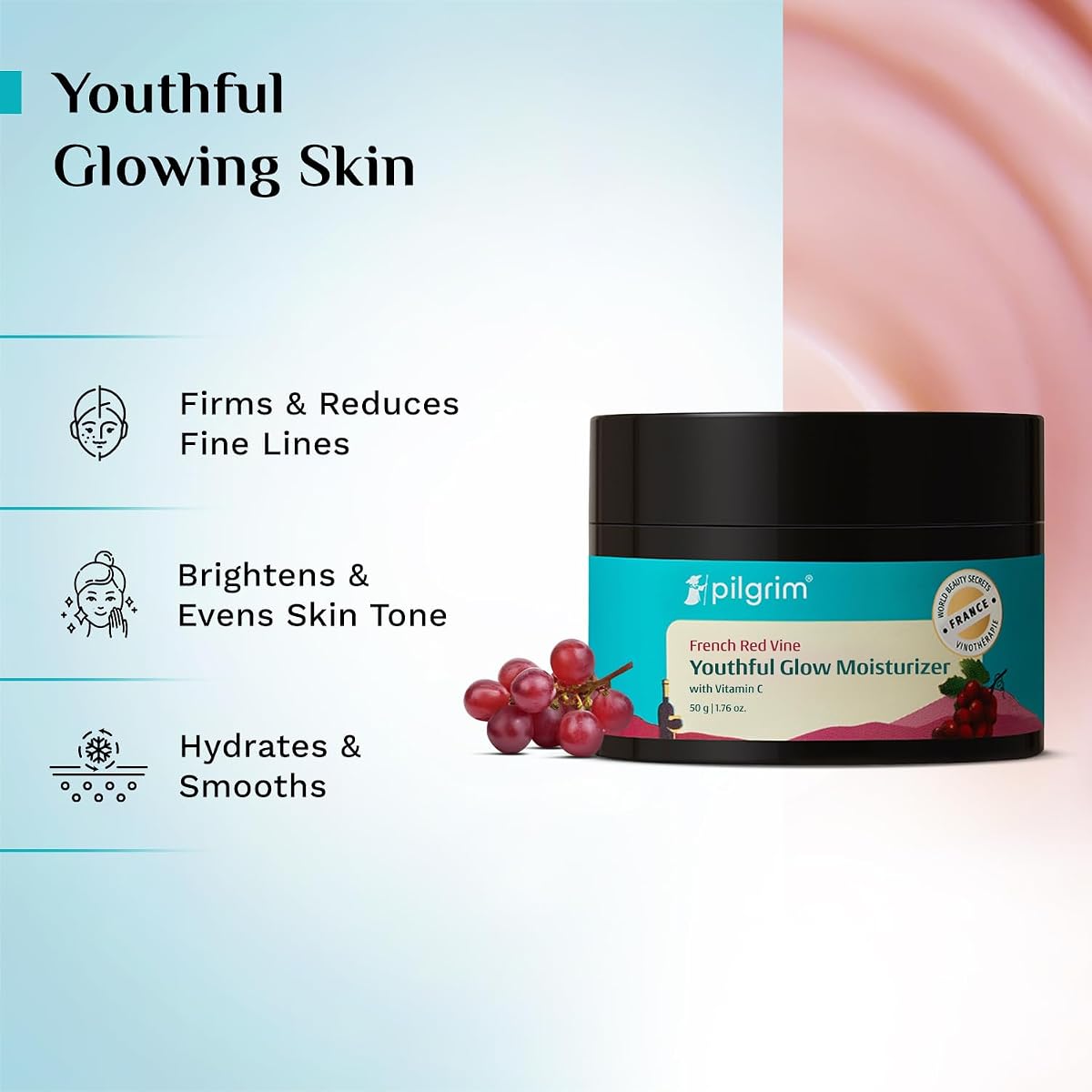 Pilgrim Face Moisturiser with Red Vine, Vitamin C & SPF 30, 50g - Image 3