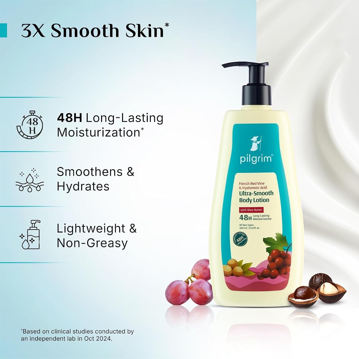 Pilgrim Body Lotion - French Red Vine & Hyaluronic Acid, 400ml - Image 3