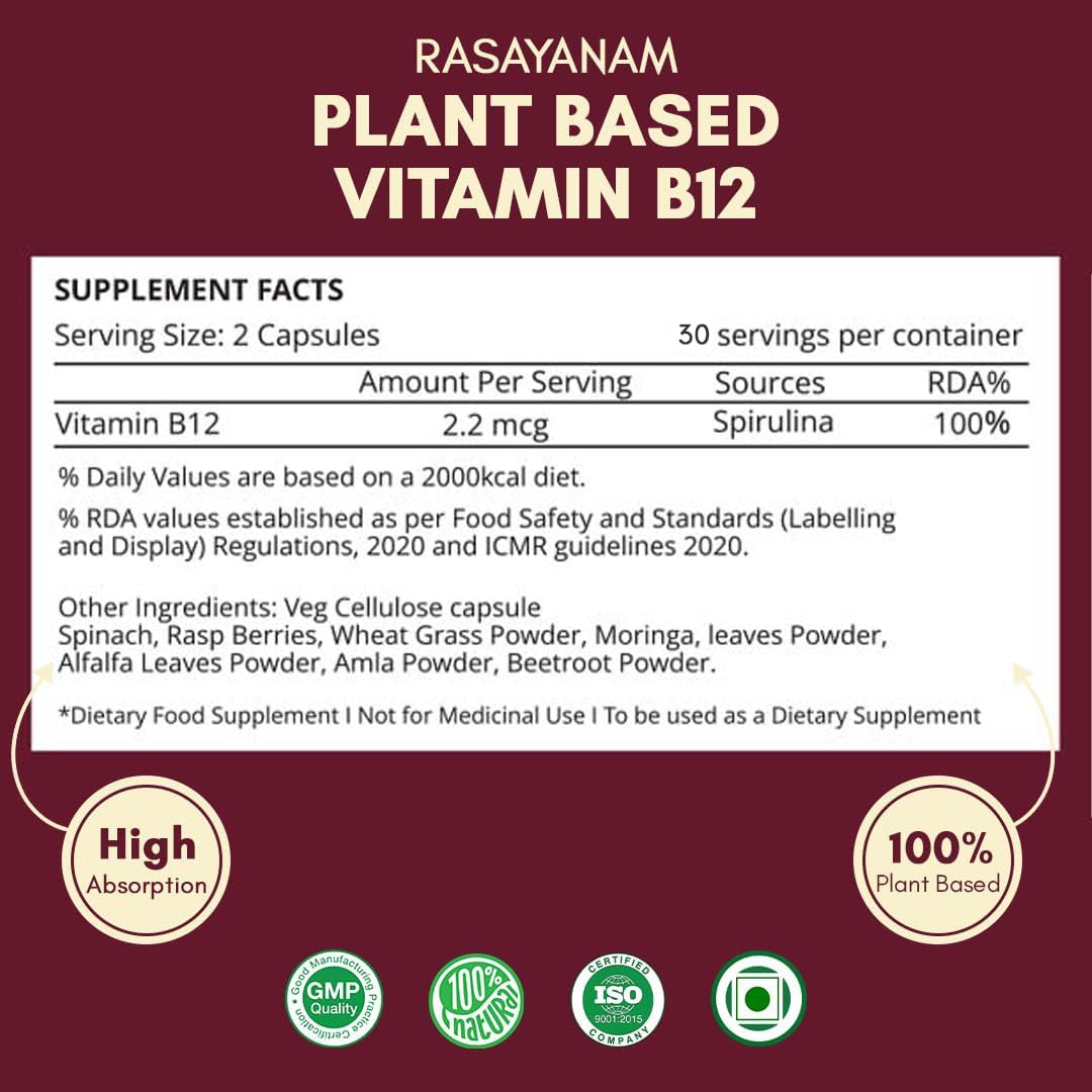Rasayanam Plant Based Vitamin B12 Capsules - 120 Count - Image 7