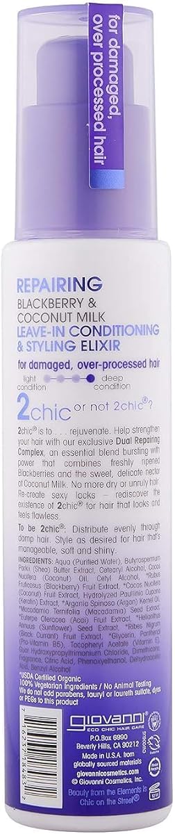 Giovanni 2Chic Ultra-Repair Leave-In Conditioning Elixir - Vegan, Colour-Safe - 118ml - Image 2