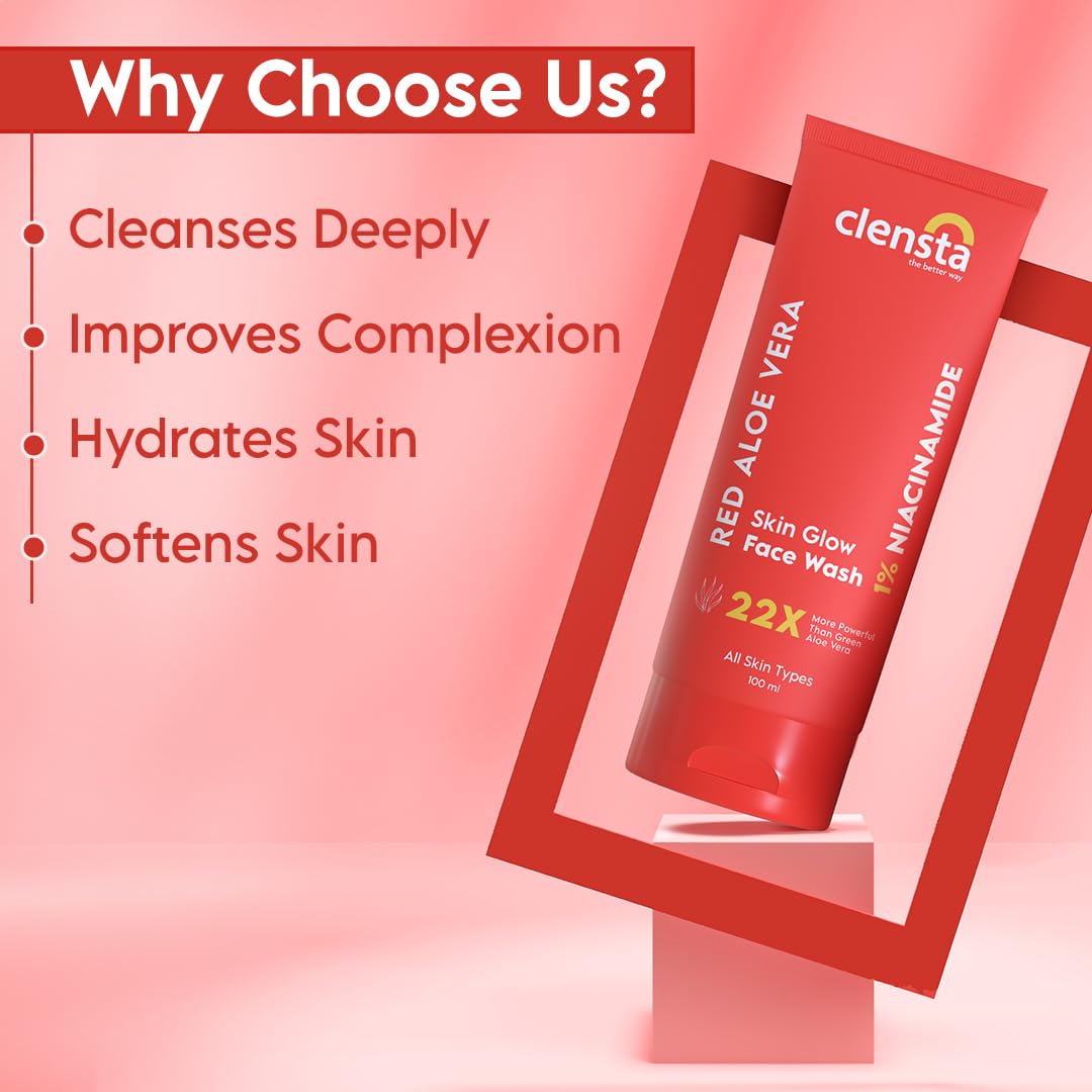 Clensta Red Aloe Vera Skin Glow Face Wash, 100ml - Image 3