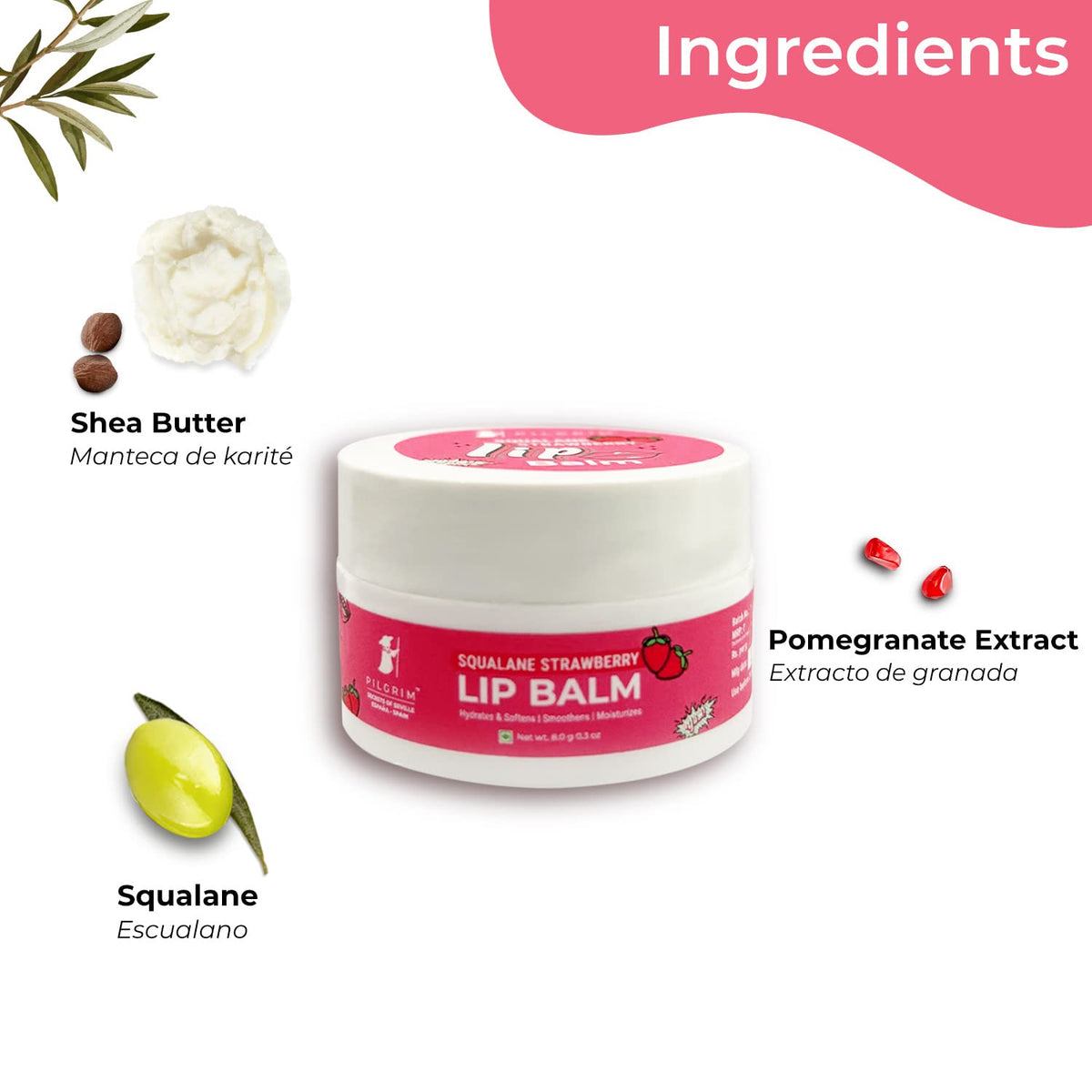 Pilgrim Strawberry Squalane Lip Balm - Squalane-Enriched Moisturiser - 15ml - Image 2