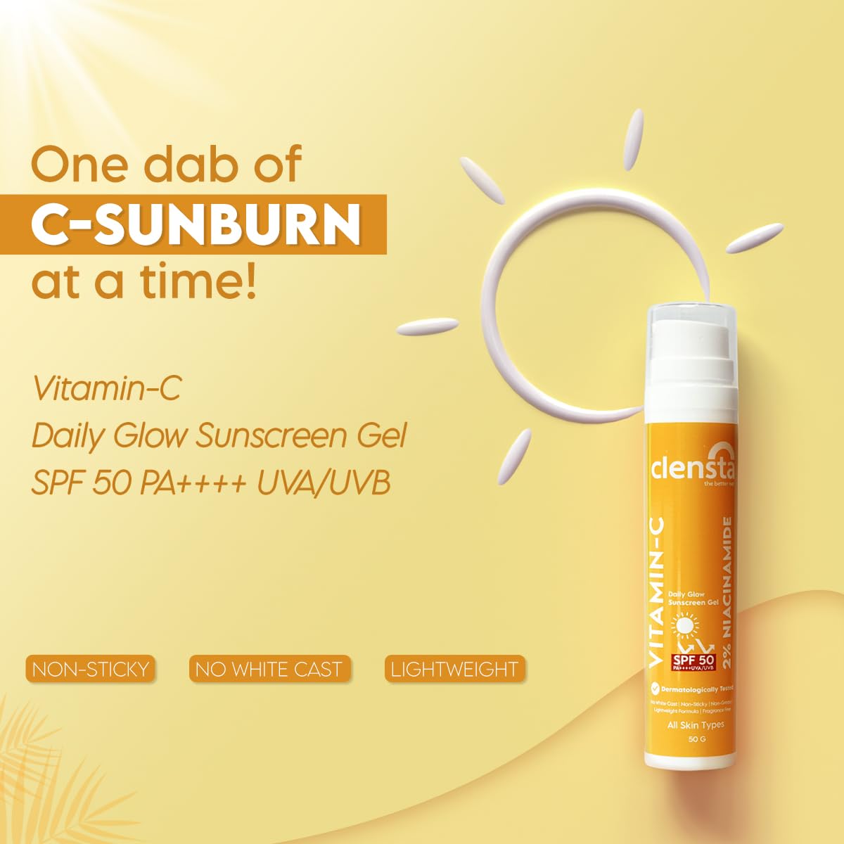Clensta Vitamin C Daily Glow Sunscreen Gel SPF 50+++, 50 ml - Image 2