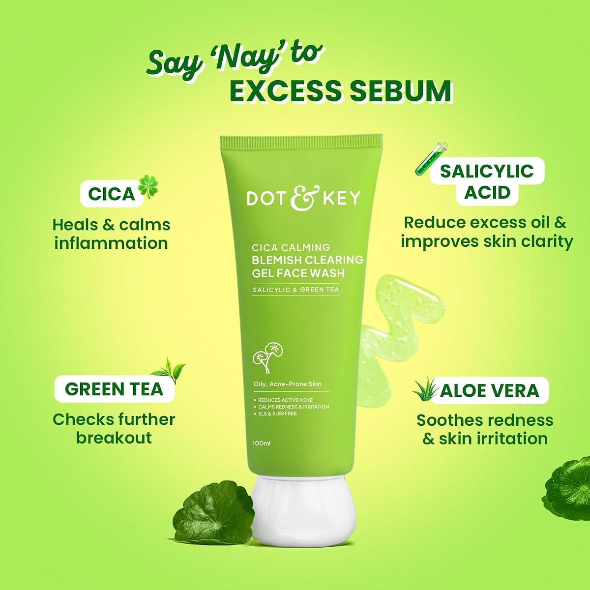 Dot & Key Cica 2% Salicylic Acid Face Wash with Green Tea - 100ml - Image 3