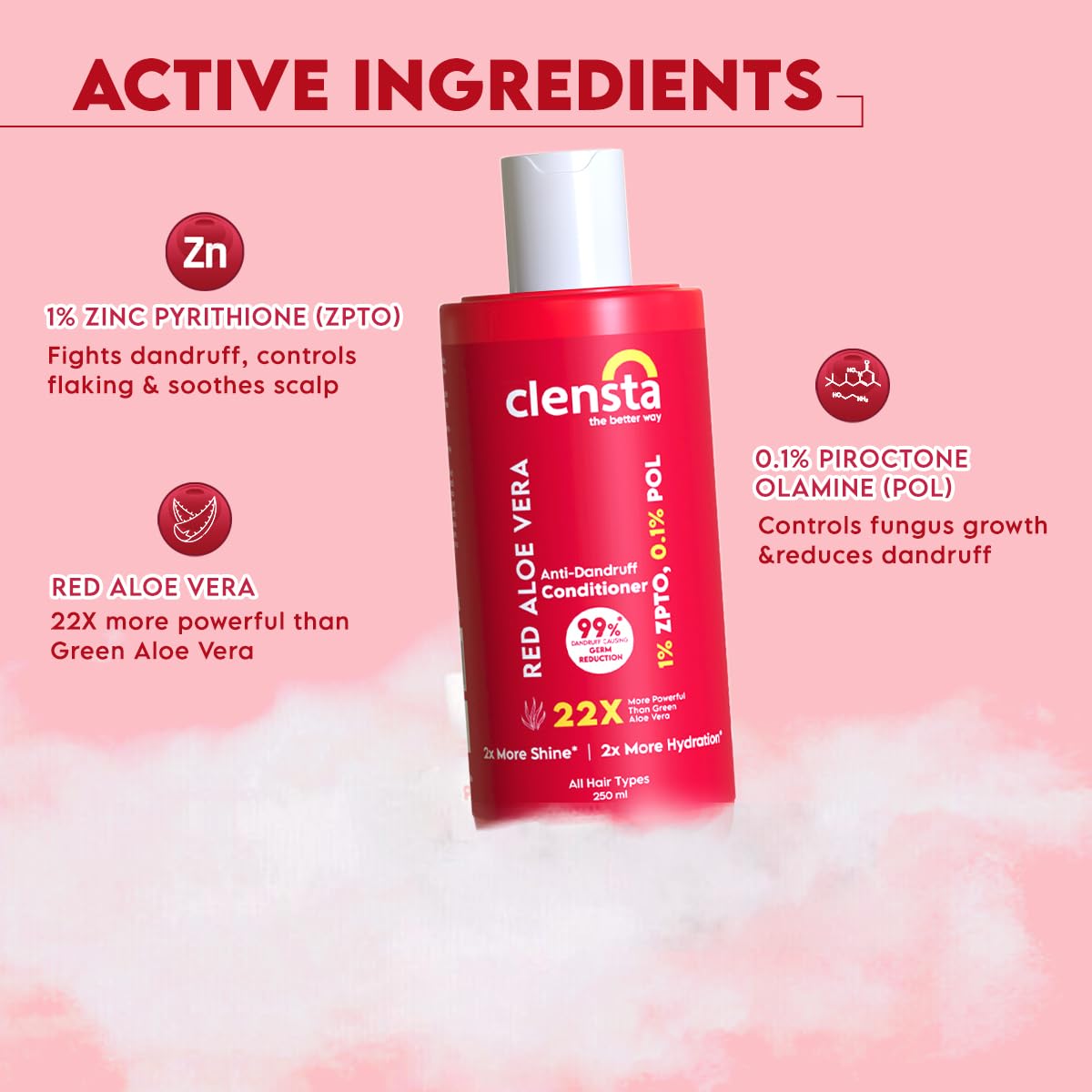 Clensta Red Aloe Vera Anti-Dandruff Conditioner - 250ml - Image 3