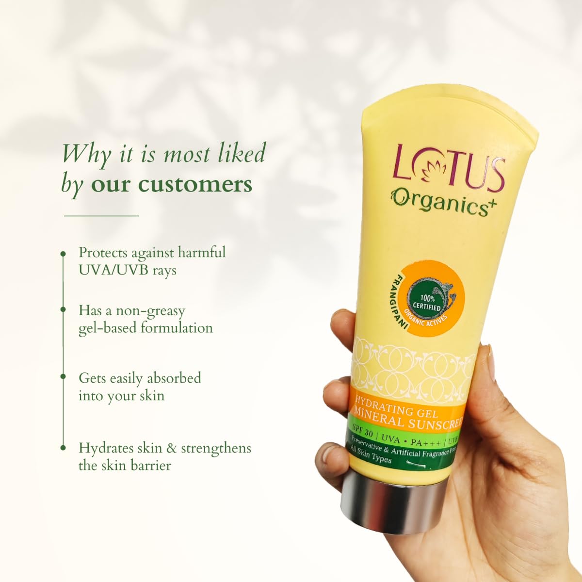Lotus Organics Hydrating Gel Mineral Sunscreen SPF-30 PA - 100g - Image 4