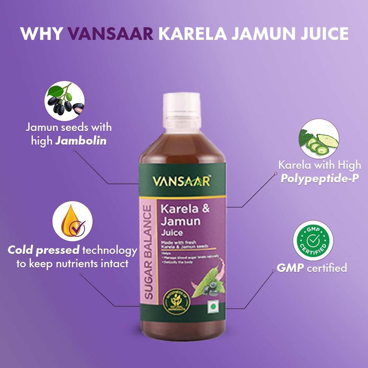 Vansaar Karela Jamun Juice - Functional Hydration, 1 Litre - Image 5