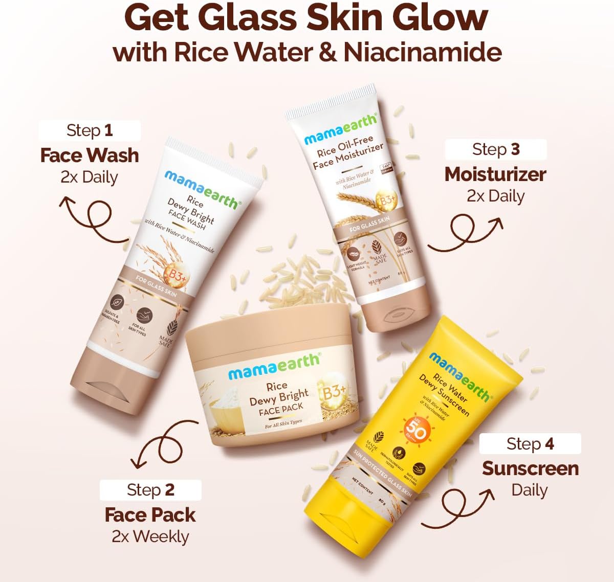 Mamaearth Rice Water Dewy Sunscreen - SPF 50, PA++++, Rice Water & Niacinamide - 50g - Image 5