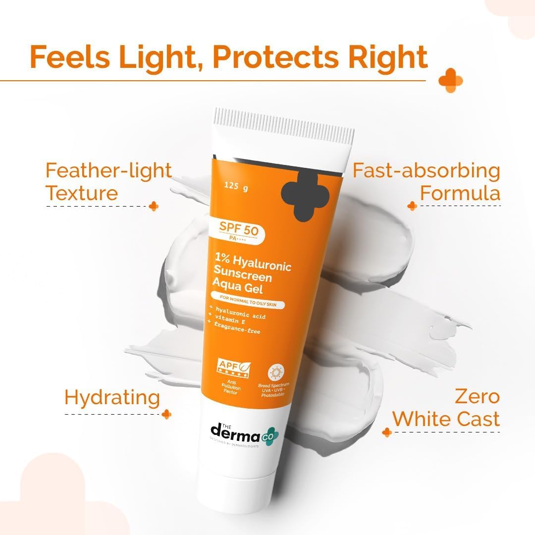 The Derma Co Sunscreen SPF 50 Aqua Gel - 1% Hyaluronic Acid, PA++++, 80g - Image 5