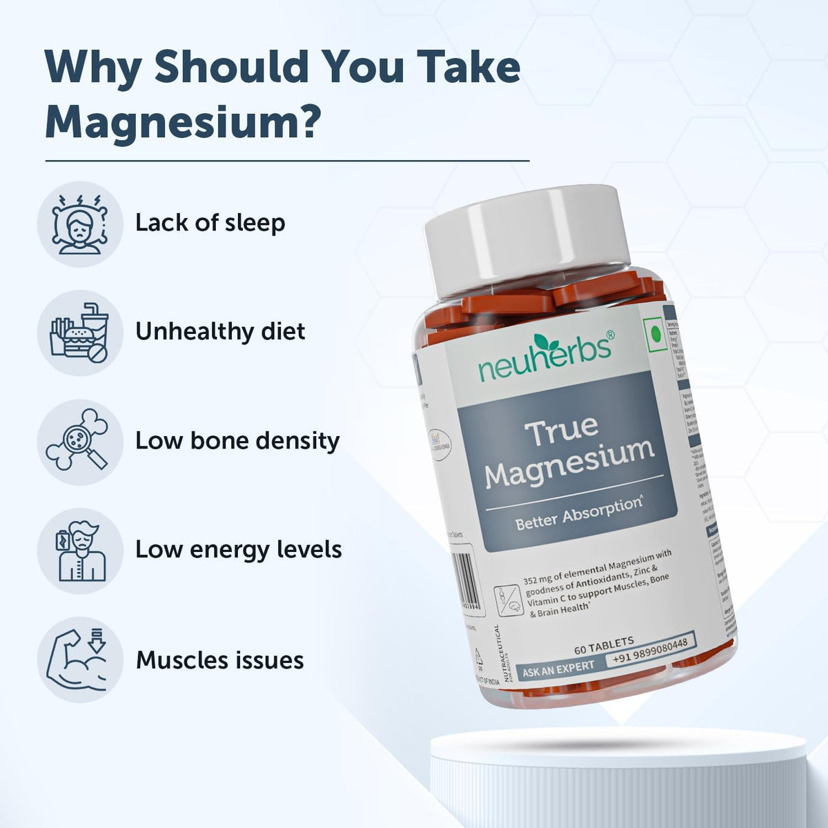 Neuherbs True Magnesium Glycinate Supplement 1600Mg - 60 Tablets - Image 4