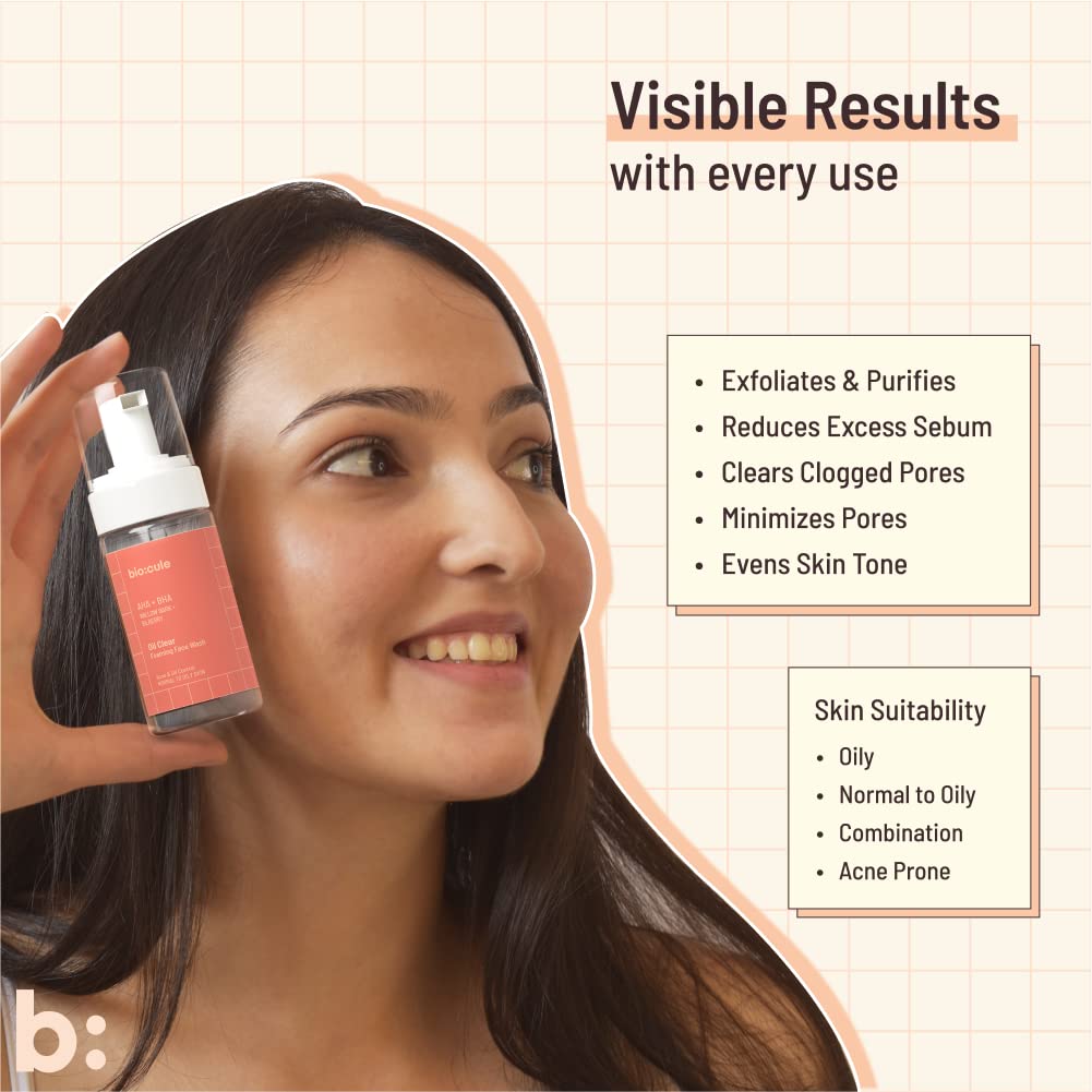 Biocule Oil Clear Foaming Face Wash with BHA + AHA, 100ml - Image 7