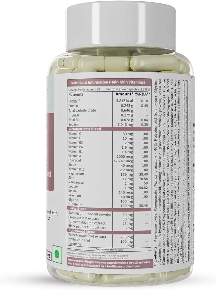 Neuherbs Hair-Skin Vitamins with Hyaluronic Acid Capsules, 60 Count - Image 4