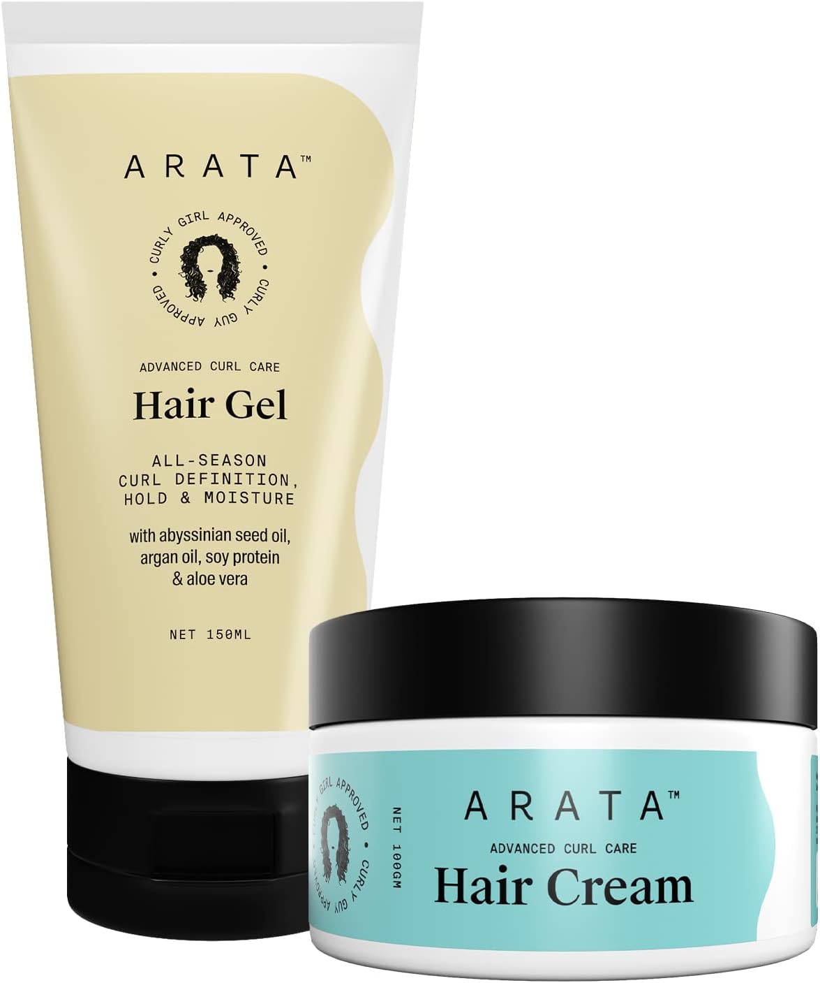 Arata Natural Curl Hair Styling Combo with Hair Gel & Hair Cream - Effortless Styling, 100ml Each