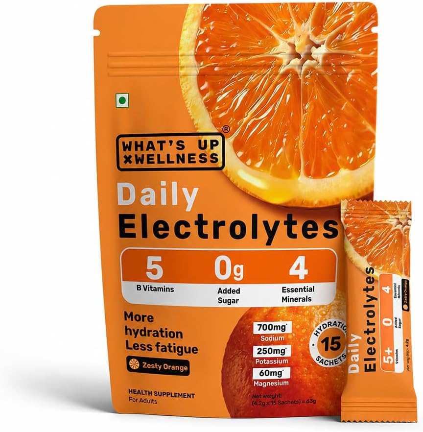 What's Up Daily Electrolytes Powder - Zesty Orange, Zero Sugar, 15 Sachets