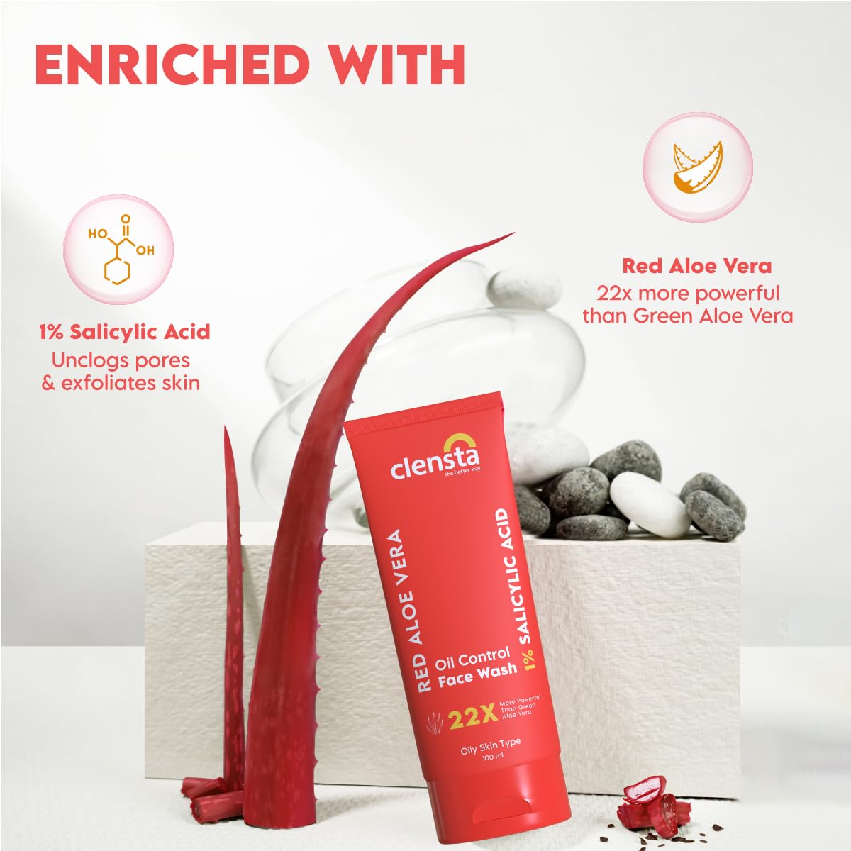 Clensta Red Aloe Vera Oil Control Face Wash - 100ml - Image 5