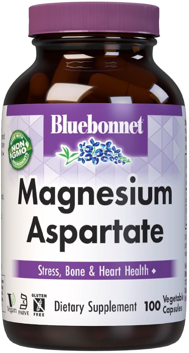 BlueBonnet Magnesium Aspartate Capsules - 400mg, Vegan, 100 Pack
