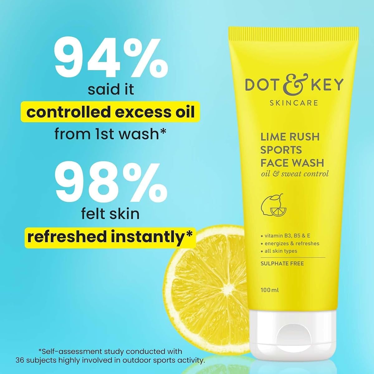 Dot & Key Lime Rush Sports Face Wash - Oil & Sweat Control, 100ml - Image 3
