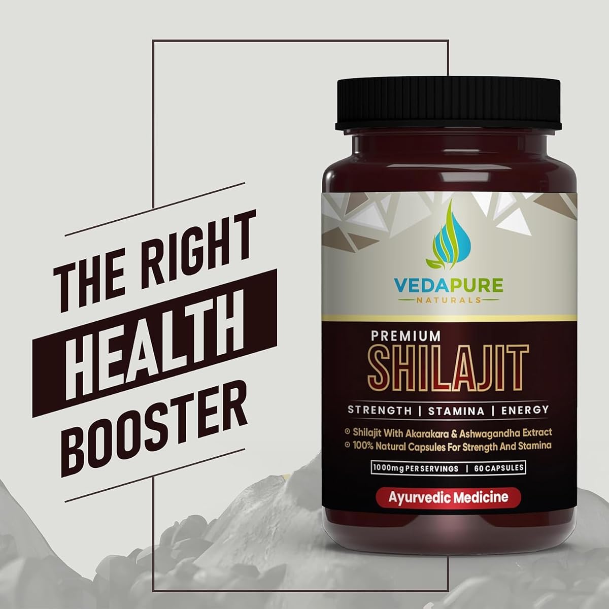 Vedapure Shilajit with Safed Musli & Ashwagandha - 1000mg, 60 Capsules - Image 3