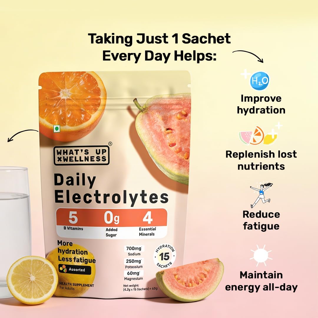 What's Up Daily Electrolytes - Zero Sugar, Assorted Flavours - 15 Sachets - Image 2