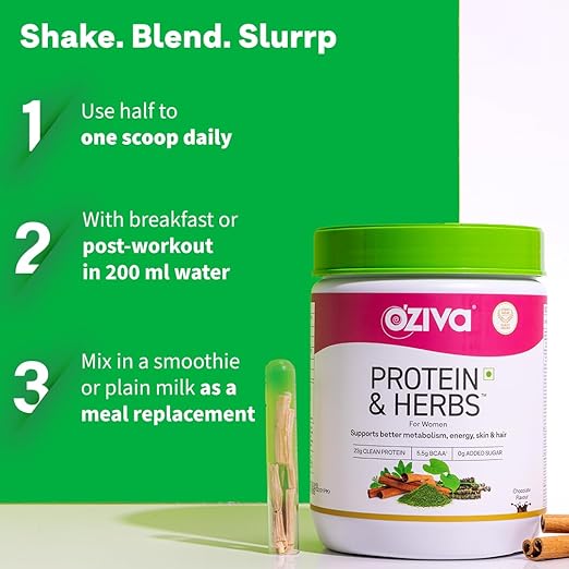 Oziva Protein & Herbs for Women - Vanilla Almond, 500g Natural Protein Powder - Image 2