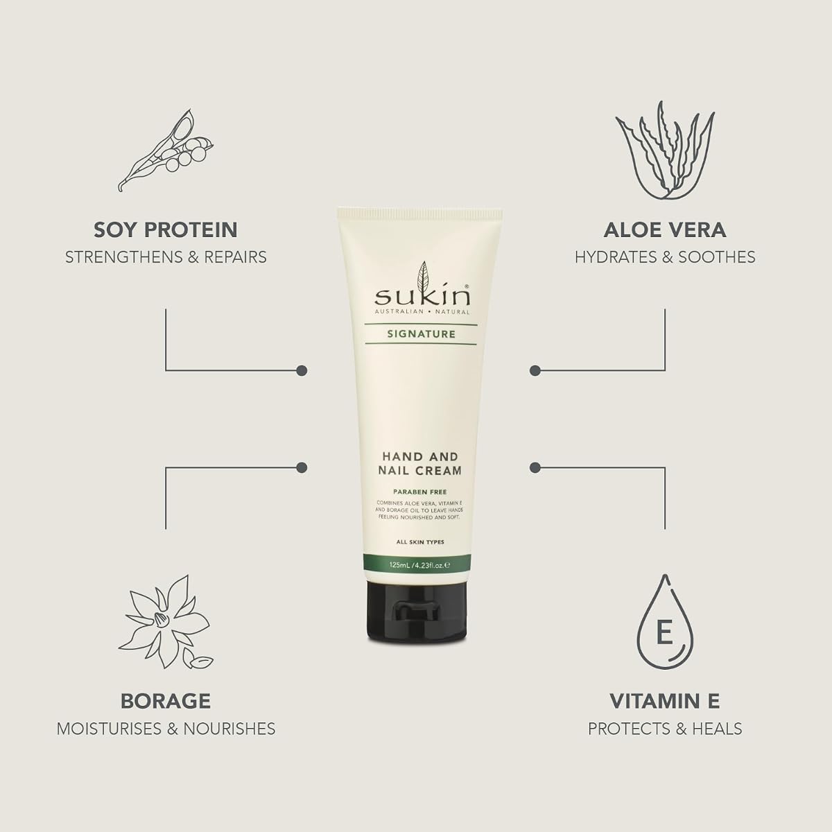 Sukin Hand & Nail Cream - Non-Greasy, With Soy Protein - 125ml - Image 3