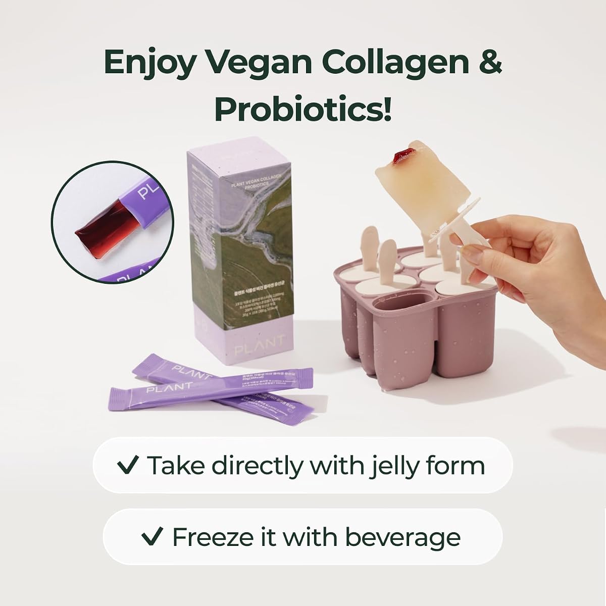 PLANT Vegan Collagen Probiotic Jelly - Grape Flavour, 15 Sachets - Image 4